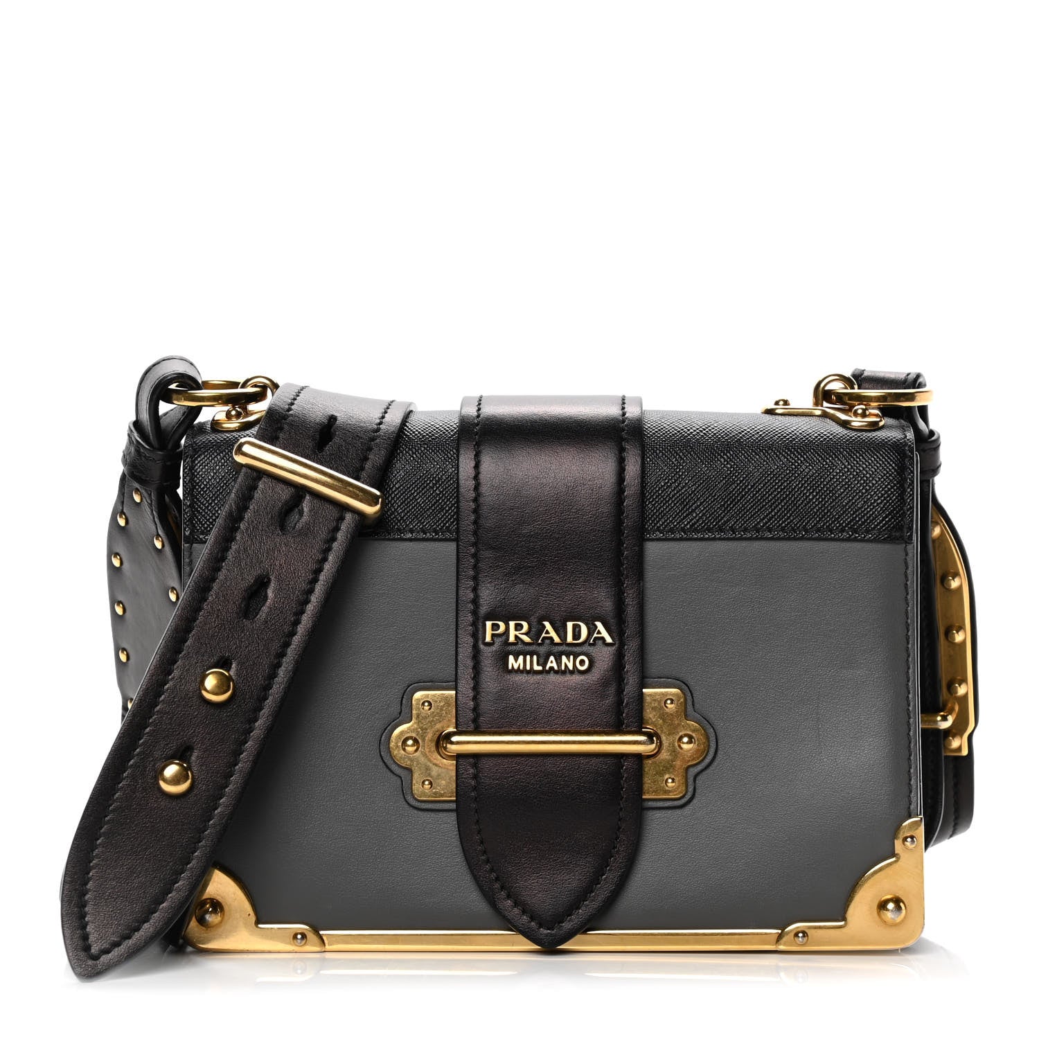 Prada City Calfskin Saffiano Cahier Bag Mercurio Black 1 of 10