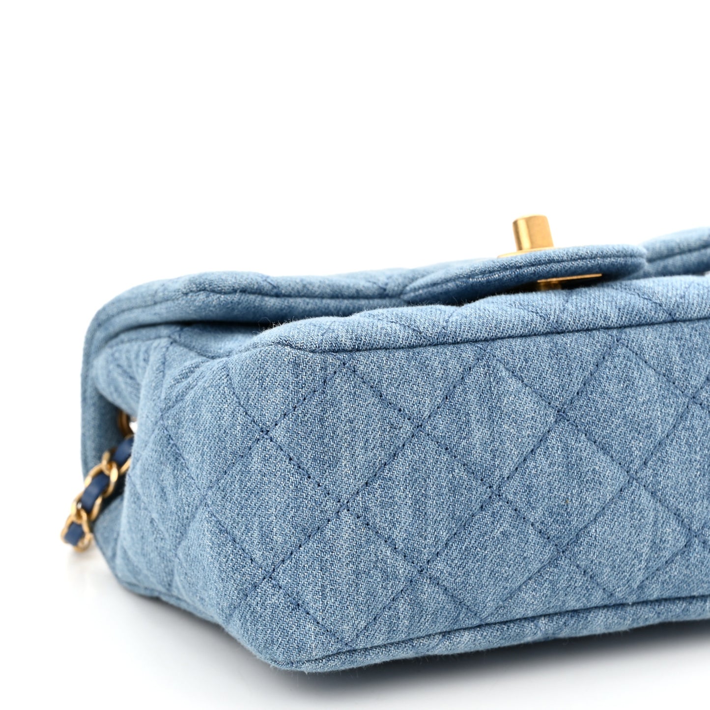 Denim Quilted Mini Pearl Crush Flap Blue