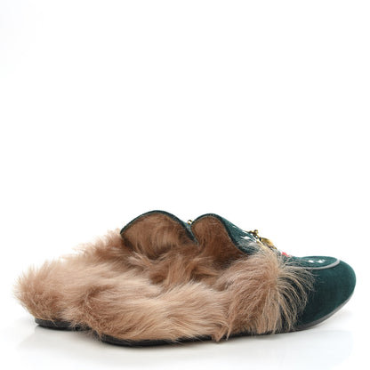 Gucci Velvet Fur Dragon Embroidered Mens Princetown Slippers 6 Zaffre Dark Zaffre 4 of 9