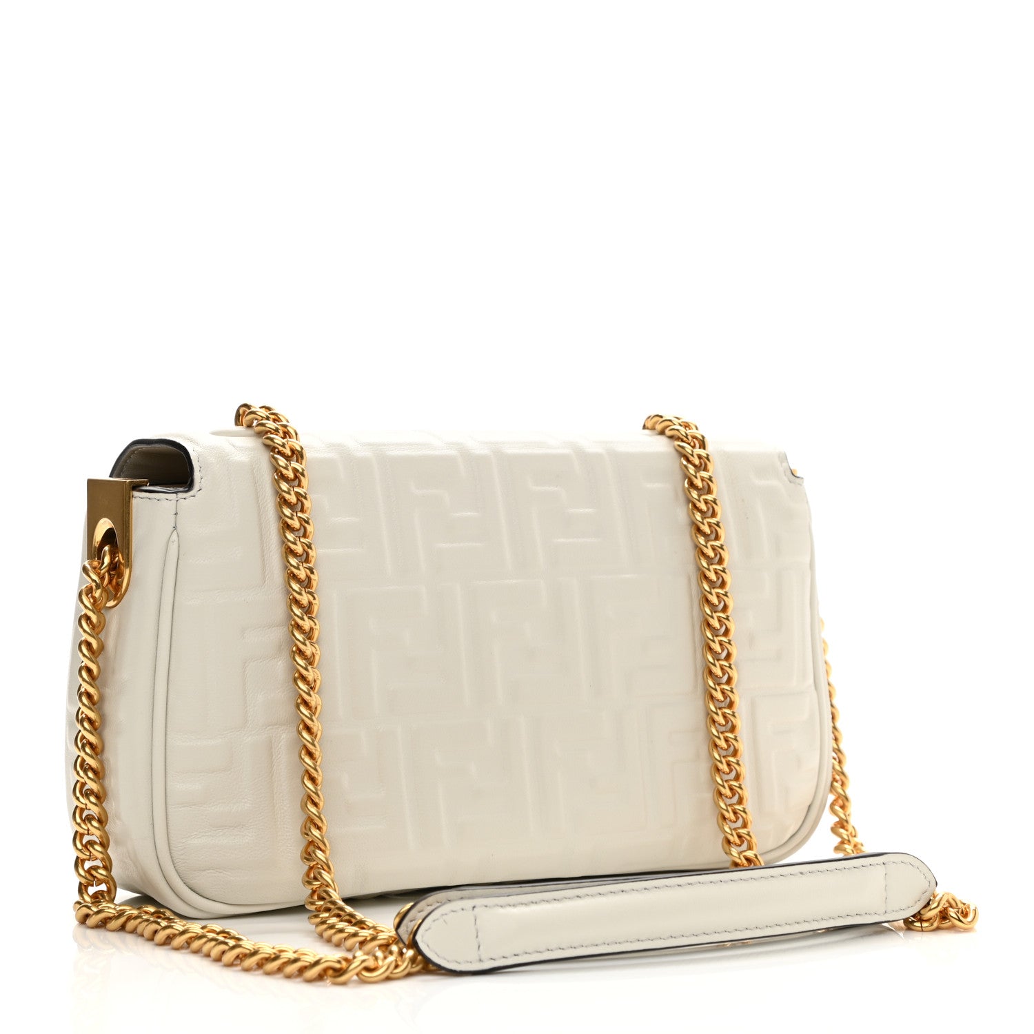Fendi Nappa Small FF Embossed Midi Chain Baguette White 3 of 10