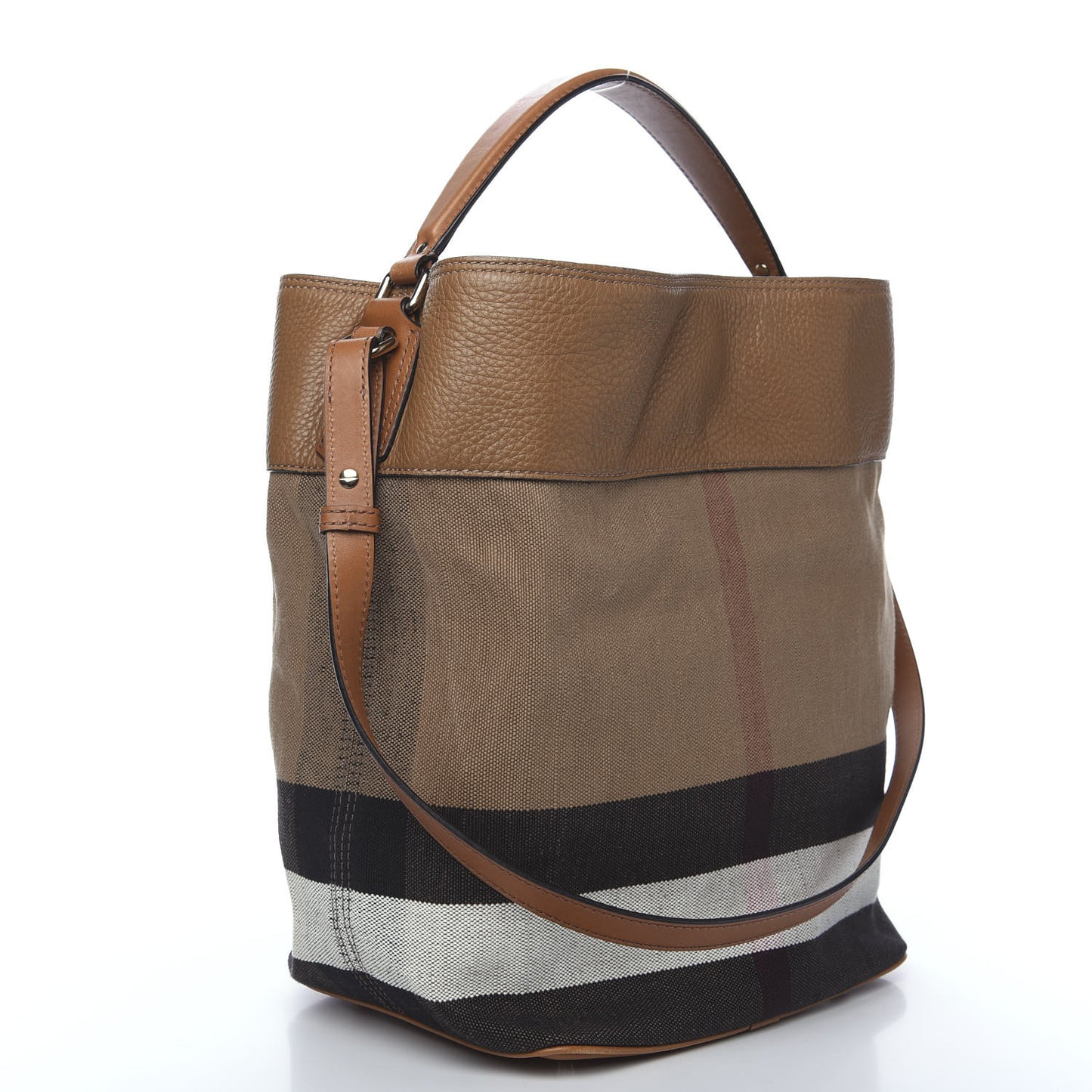 Grainy Calfskin Canvas Mega Check Medium Ashby Tassel Hobo Saddle Brown