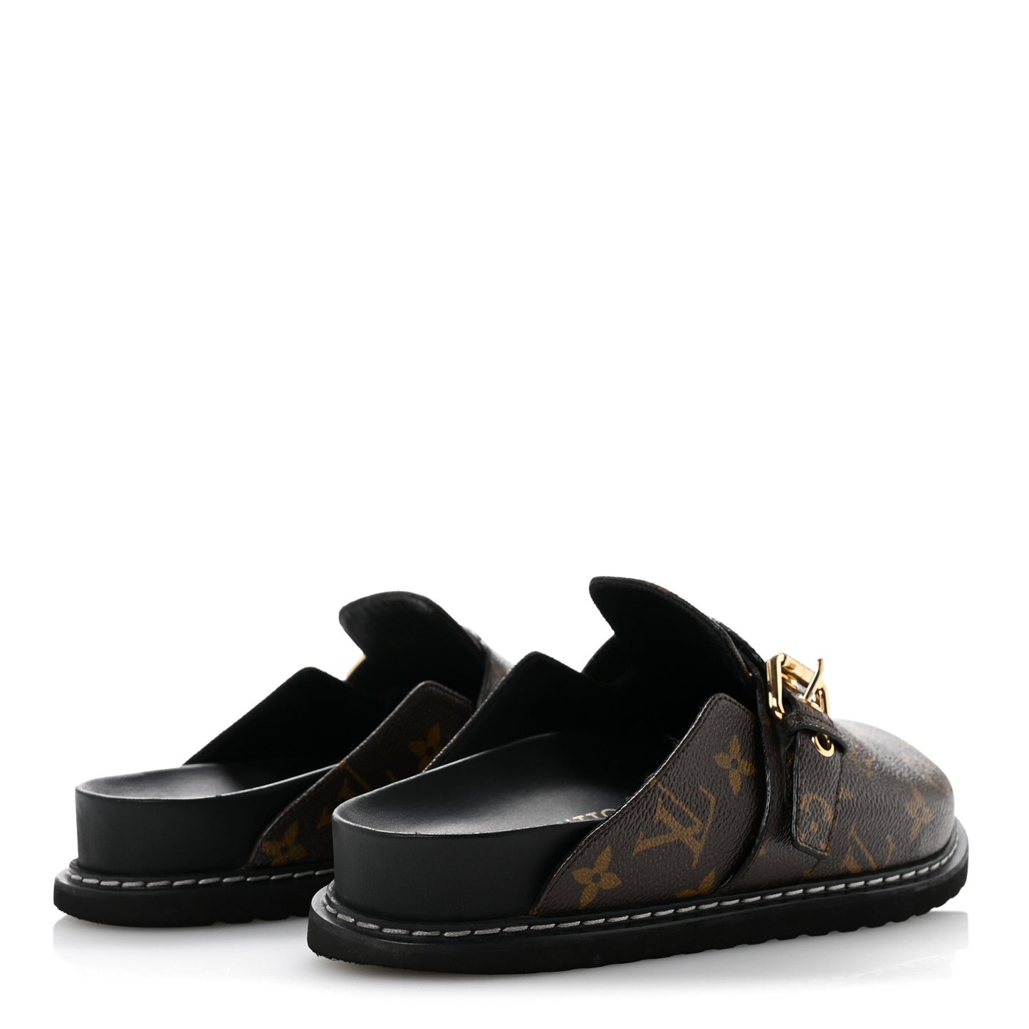 Patent Monogram Womens Cosy Flat Comfort Clog Mules 36 Brown