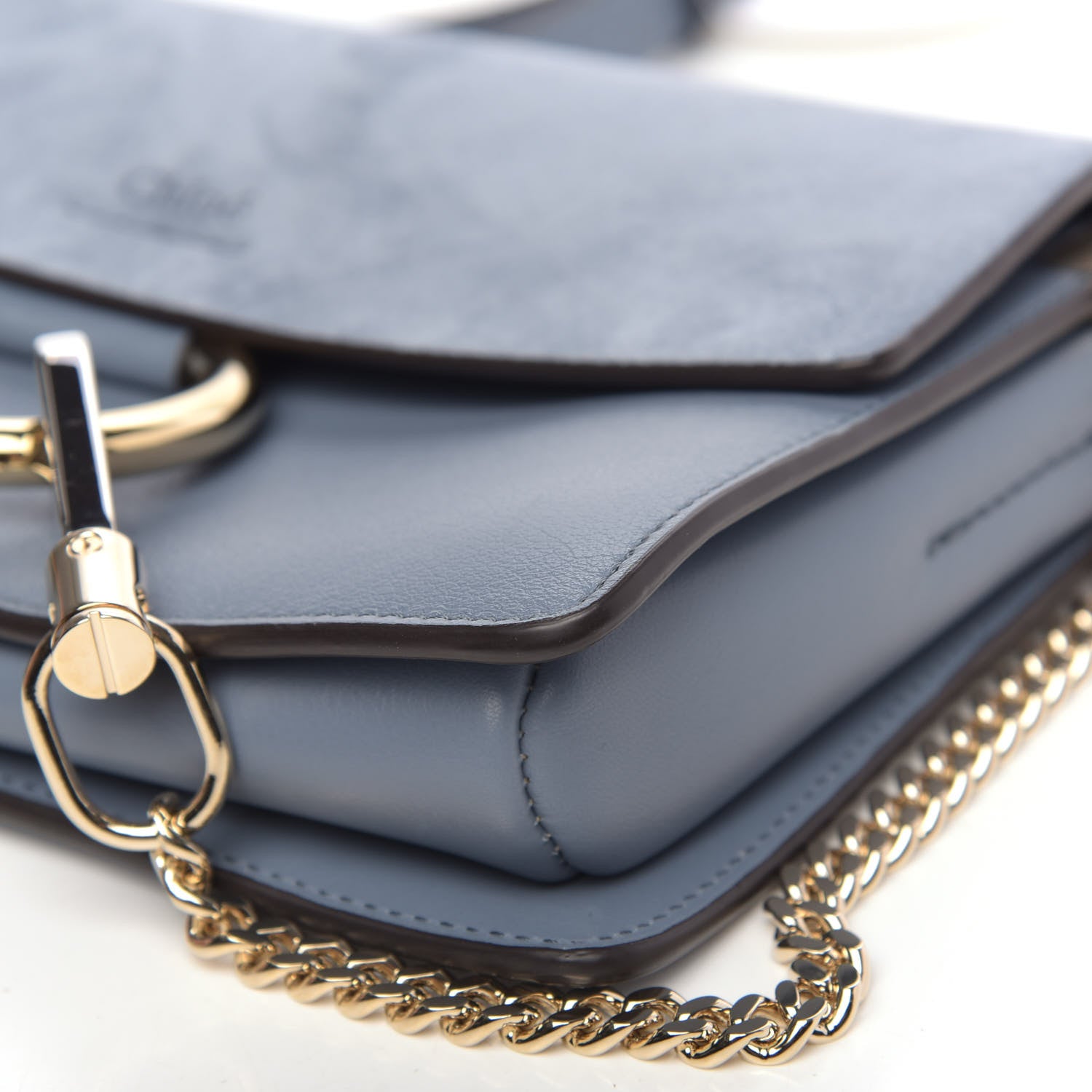 Chloe Suede Calfskin Small Faye Shoulder Bag Ash Blue 8 of 9
