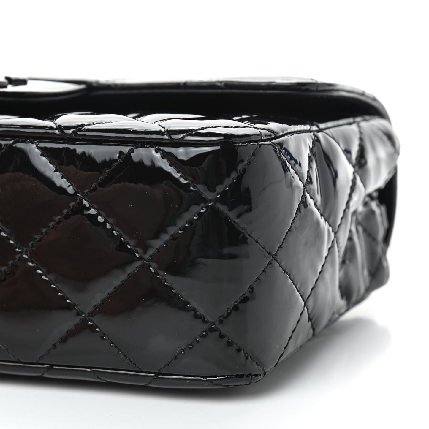Patent Calfskin Quilted Mini Rectangular Flap So Black