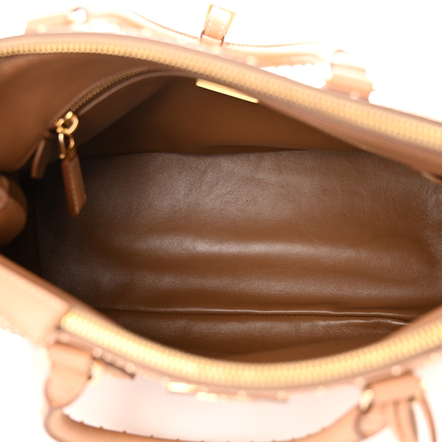 Calfskin Studded Large Galleria Double Zip Tote Natural