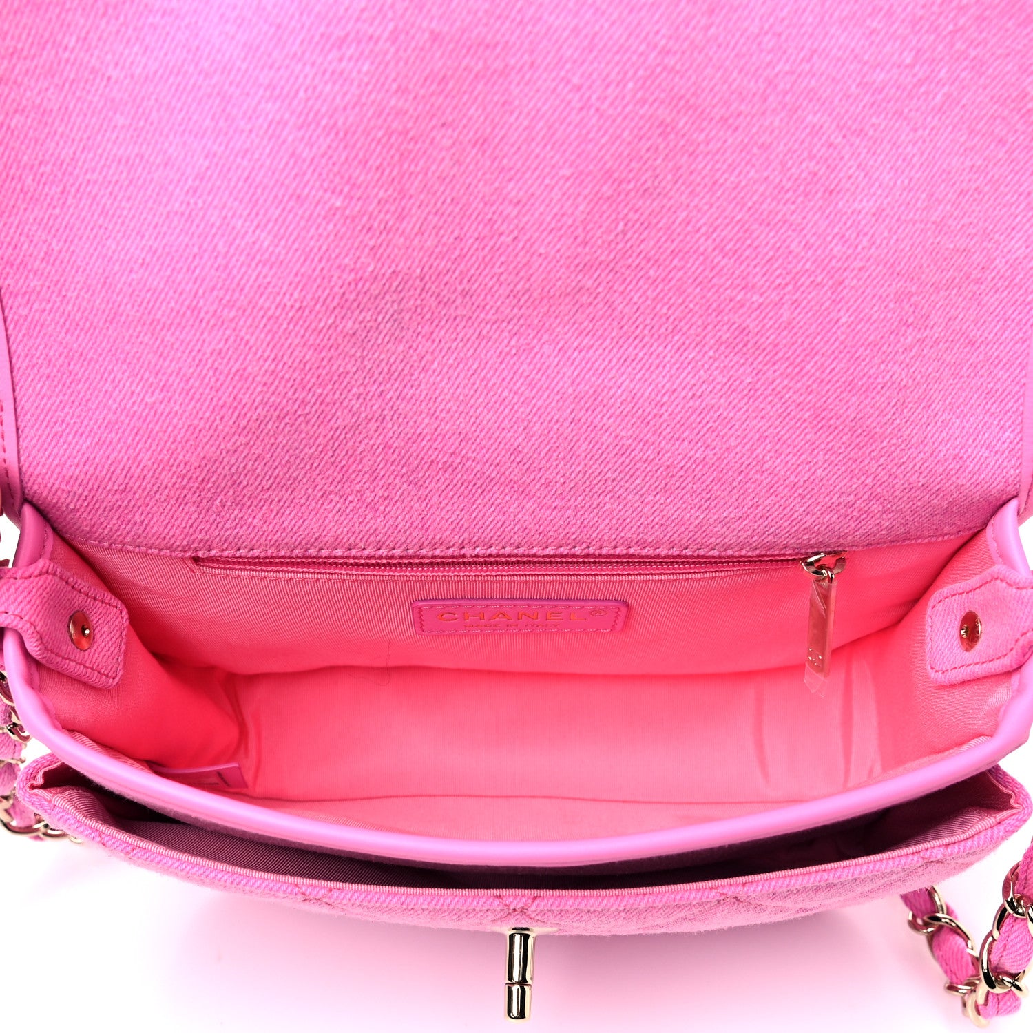 Chanel Denim Quilted Small Messenger Flap Neon Pink 5 of 13
