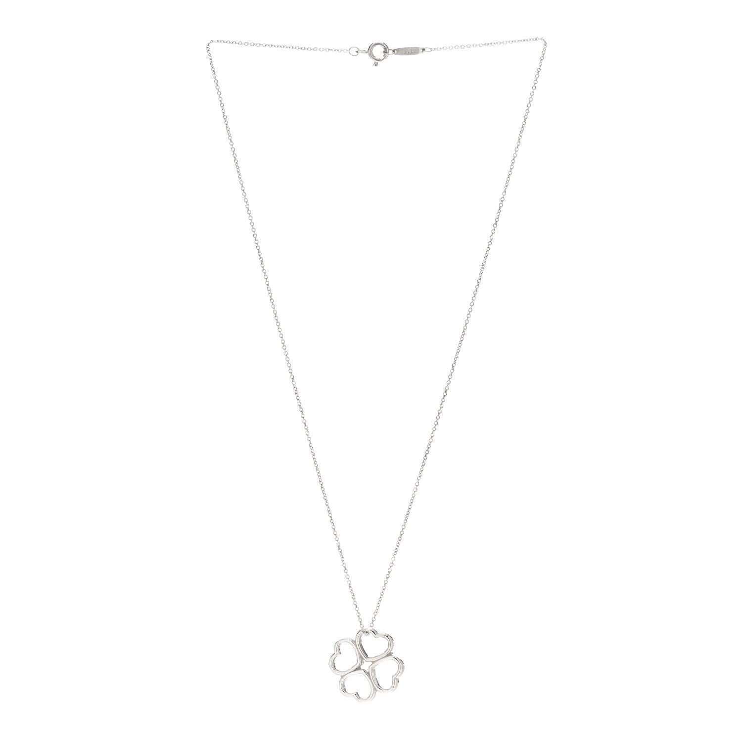 Tiffany Sterling Silver Four Hearts Clover Pendant Necklace 3 of 7