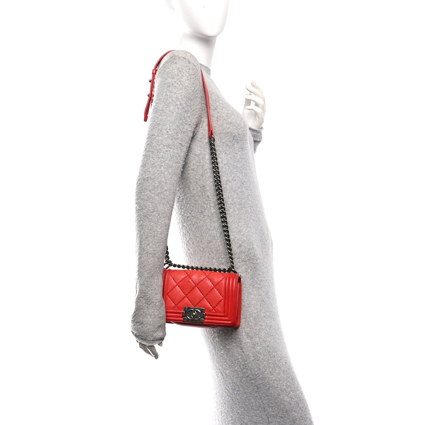 Calfskin Double Stitch Small Boy Flap Red