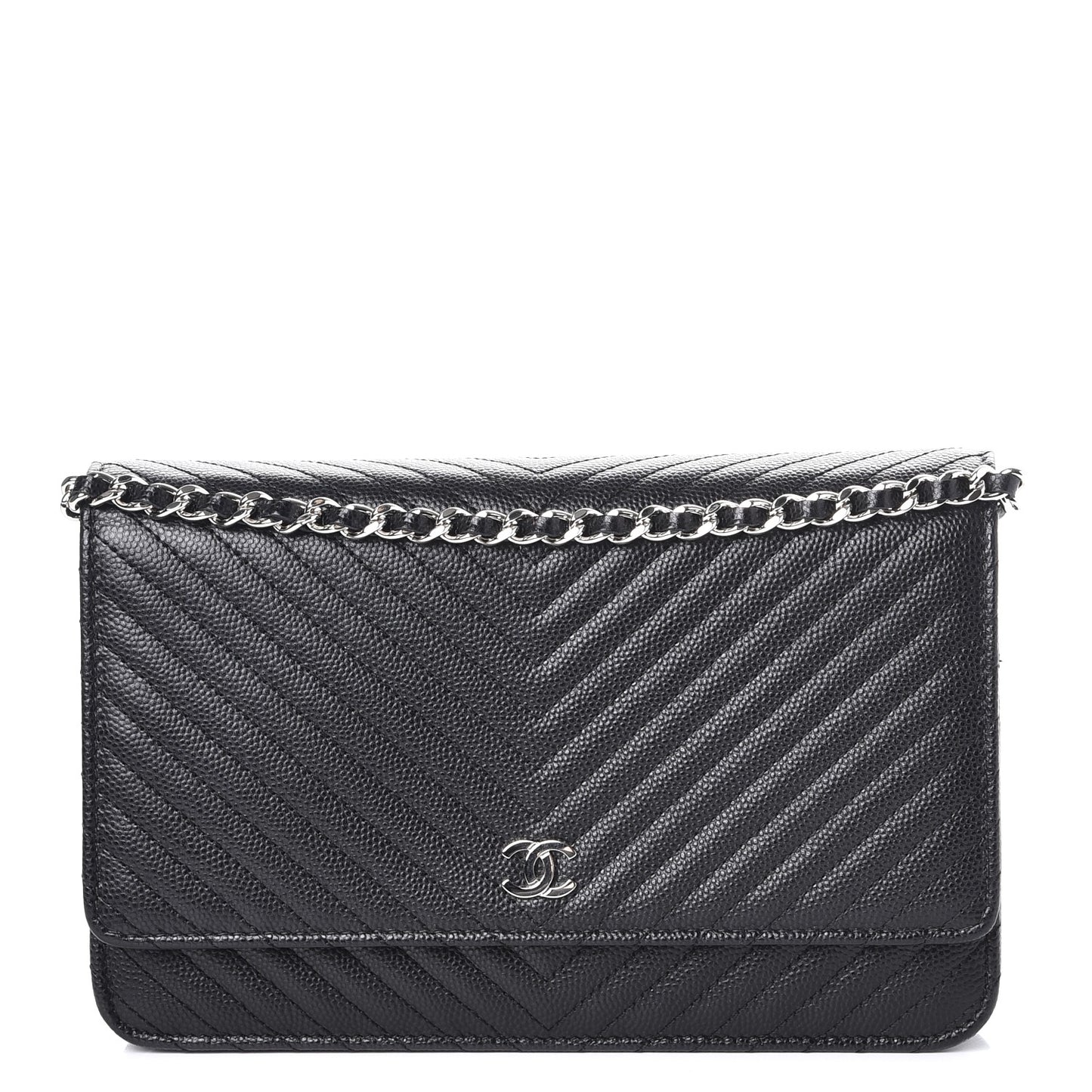 Caviar Chevron Quilted Wallet On Chain WOC Black