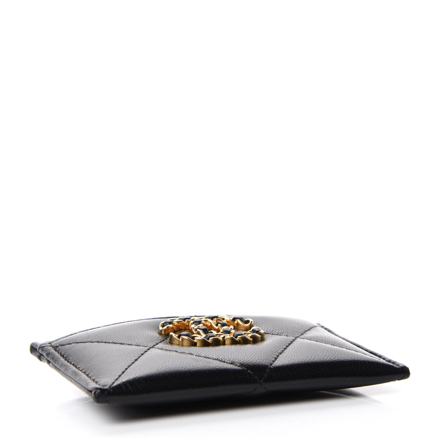 Chanel Shiny Goatskin Quilted Chanel 19 Card Holder Black 4 of 8