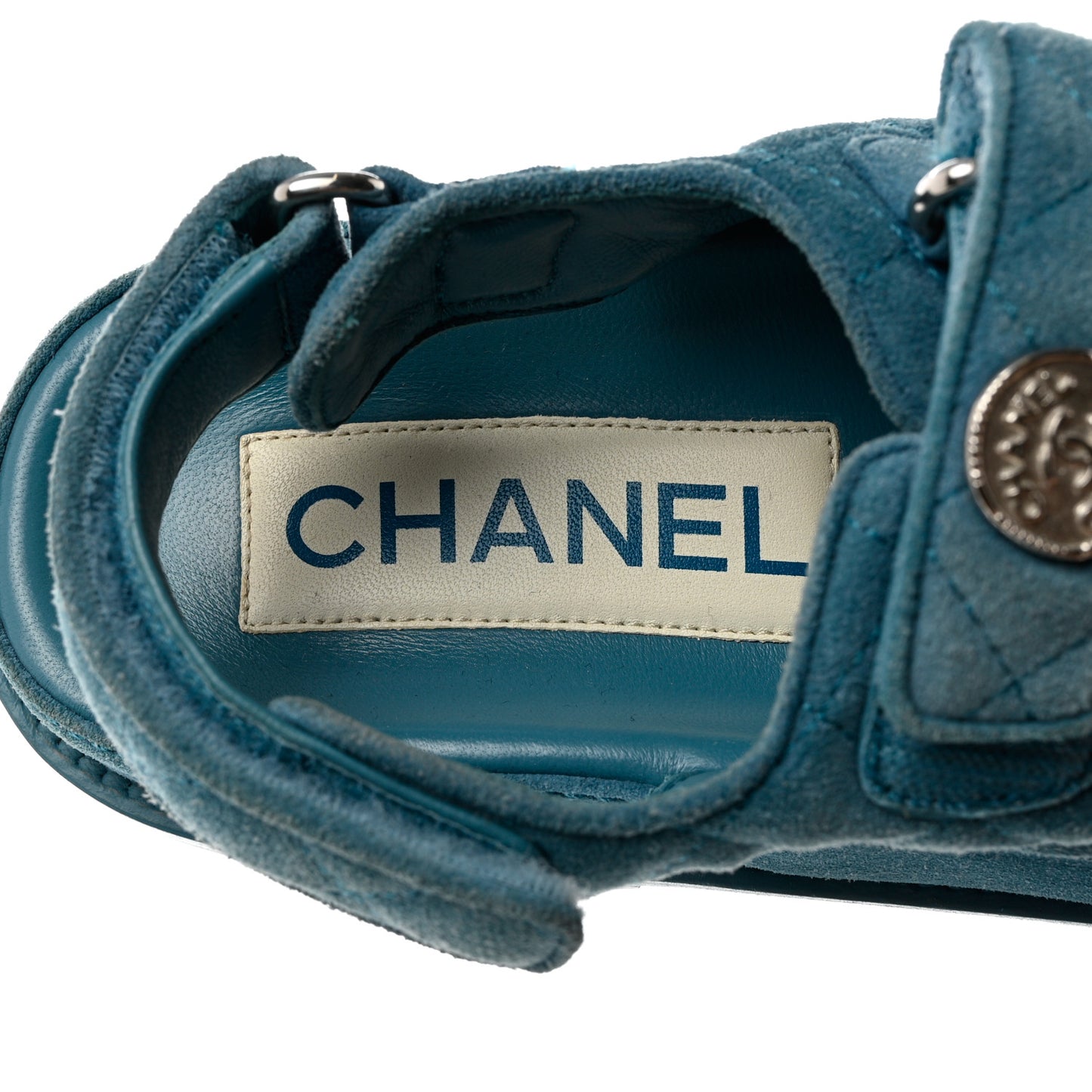 Suede Calfskin Velcro Dad Sandals 35 Blue