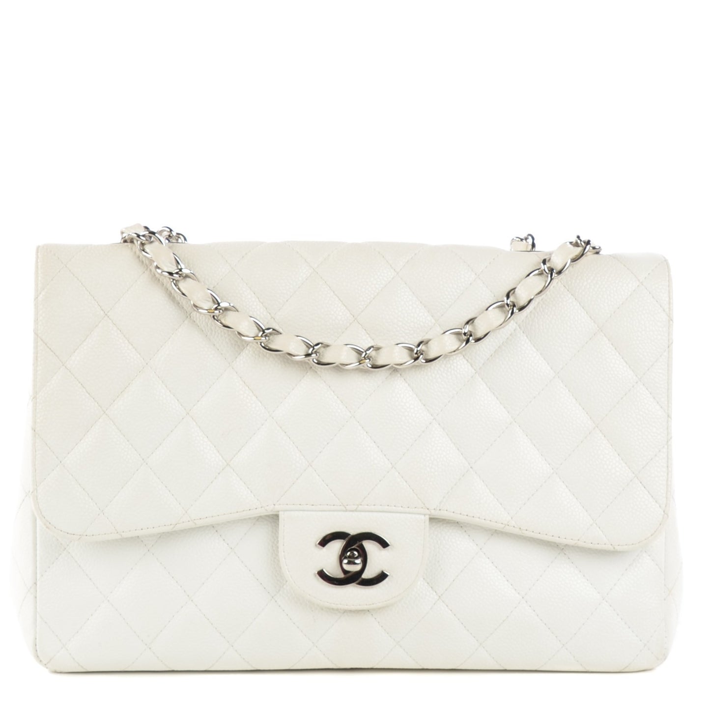 Caviar Quilted Jumbo Single Flap White