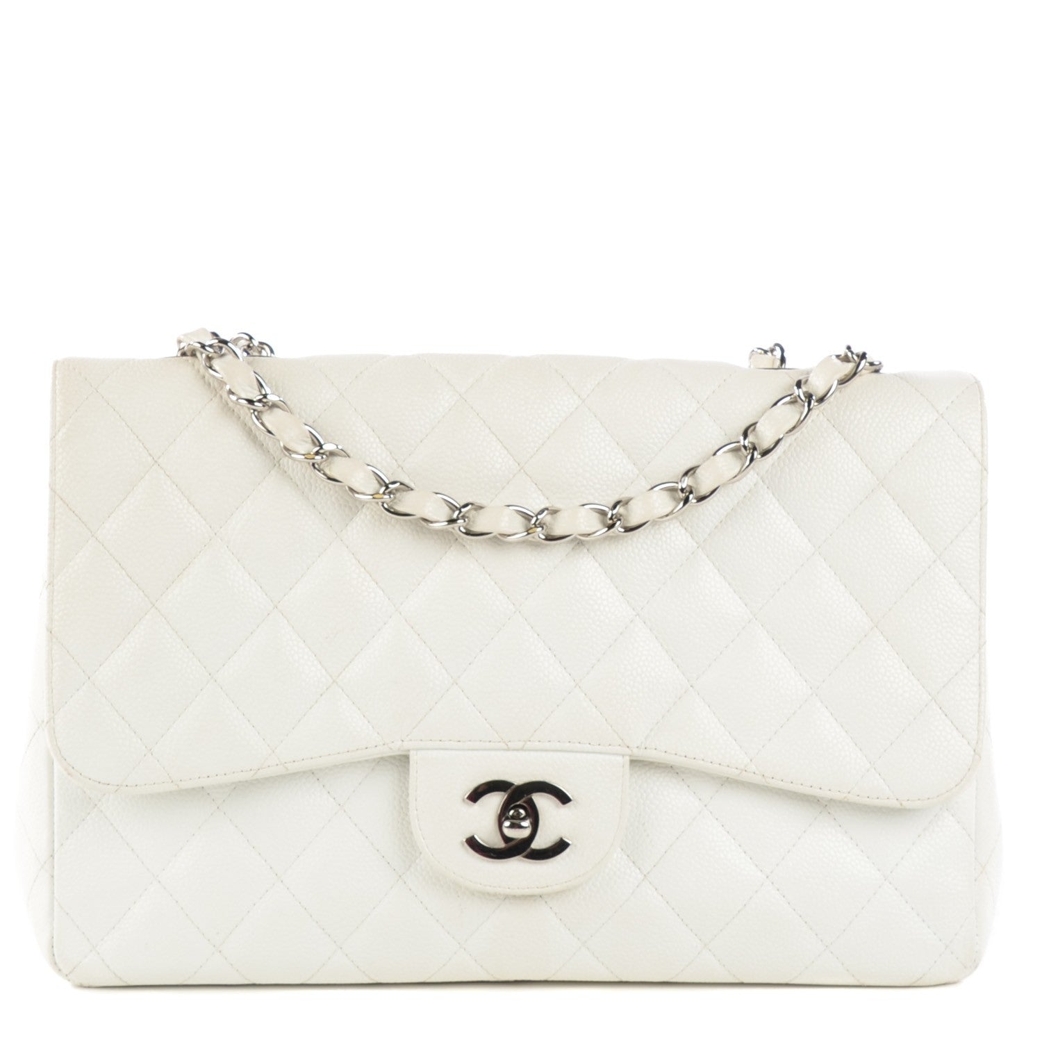 Chanel Caviar Quilted Jumbo Single Flap White 1 of 15