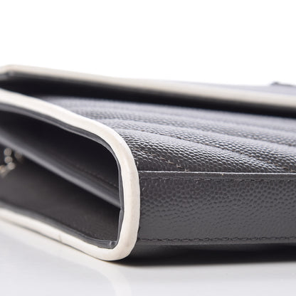 Saint Laurent Grain De Poudre Matelasse Chevron Monogram Chain Wallet Grey White 9 of 10