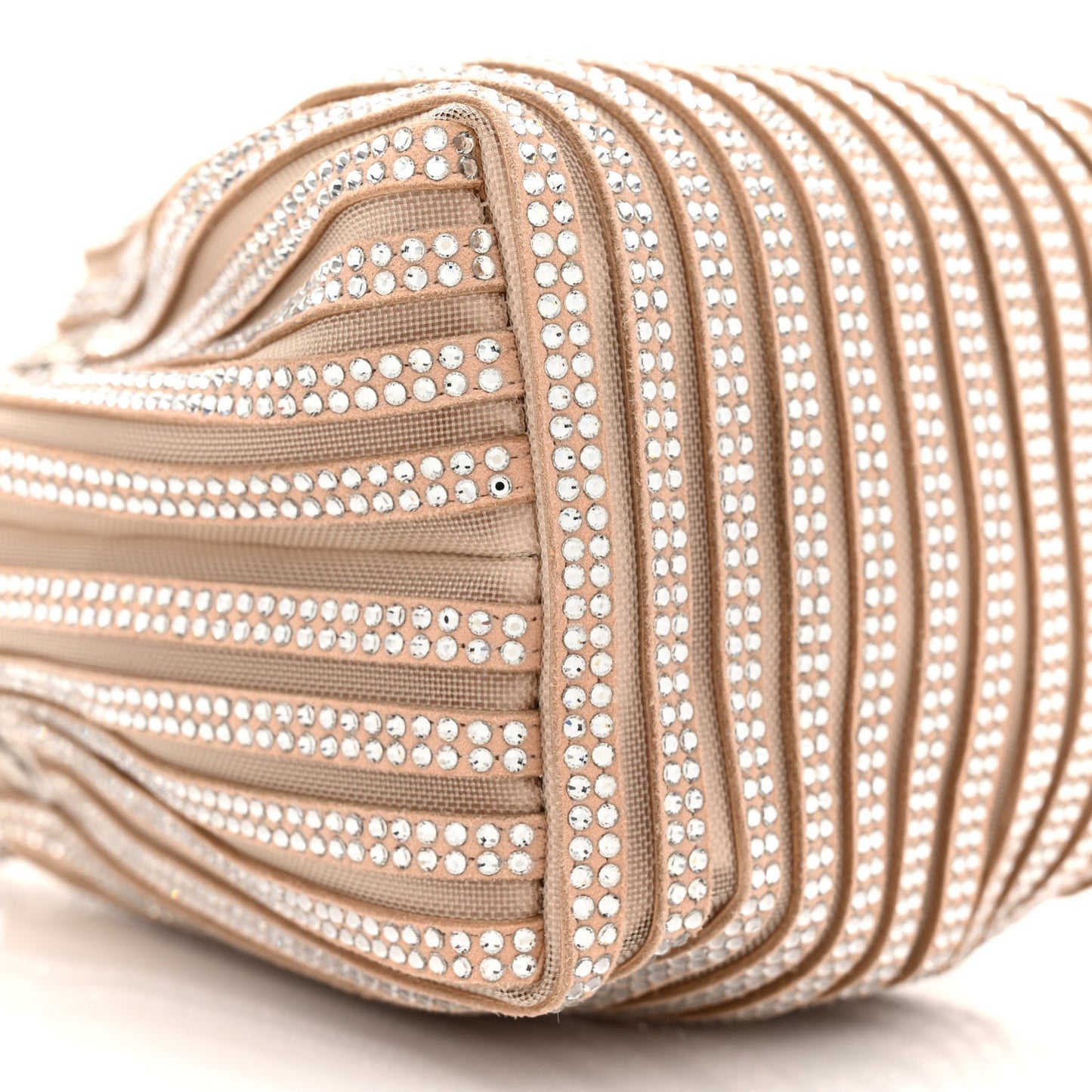 Suede Mesh Crystal Embellished Stripe Bon Bon Bucket Bag Macaron Mix