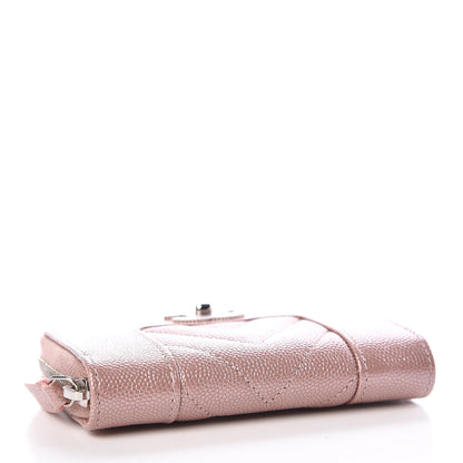 Chanel Metallic Caviar Chevron Quilted Vintage Mademoiselle Zip Coin Purse Pink 4 of 8
