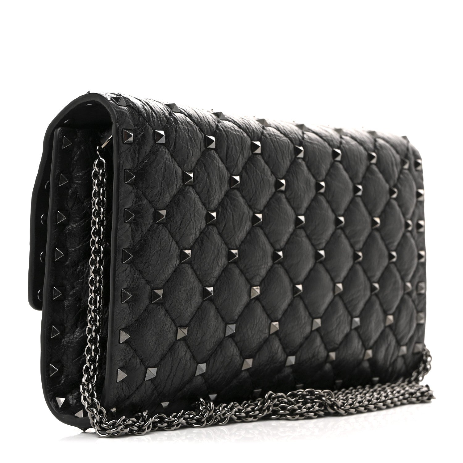 Valentino Garavani Craquele Nappa Rockstud Spike Wallet on Chain Black 3 of 13