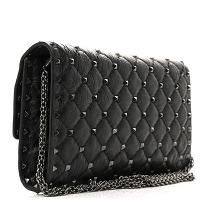 Valentino Garavani Craquele Nappa Rockstud Spike Wallet on Chain Black 3 of 13
