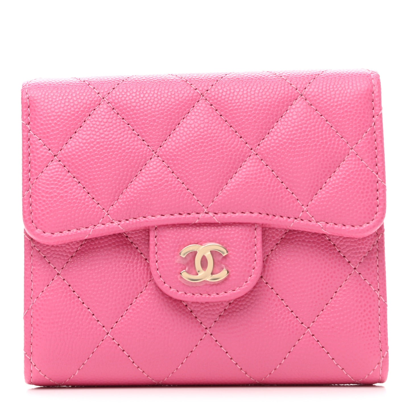 Caviar Quilted Compact Flap Wallet Pink
