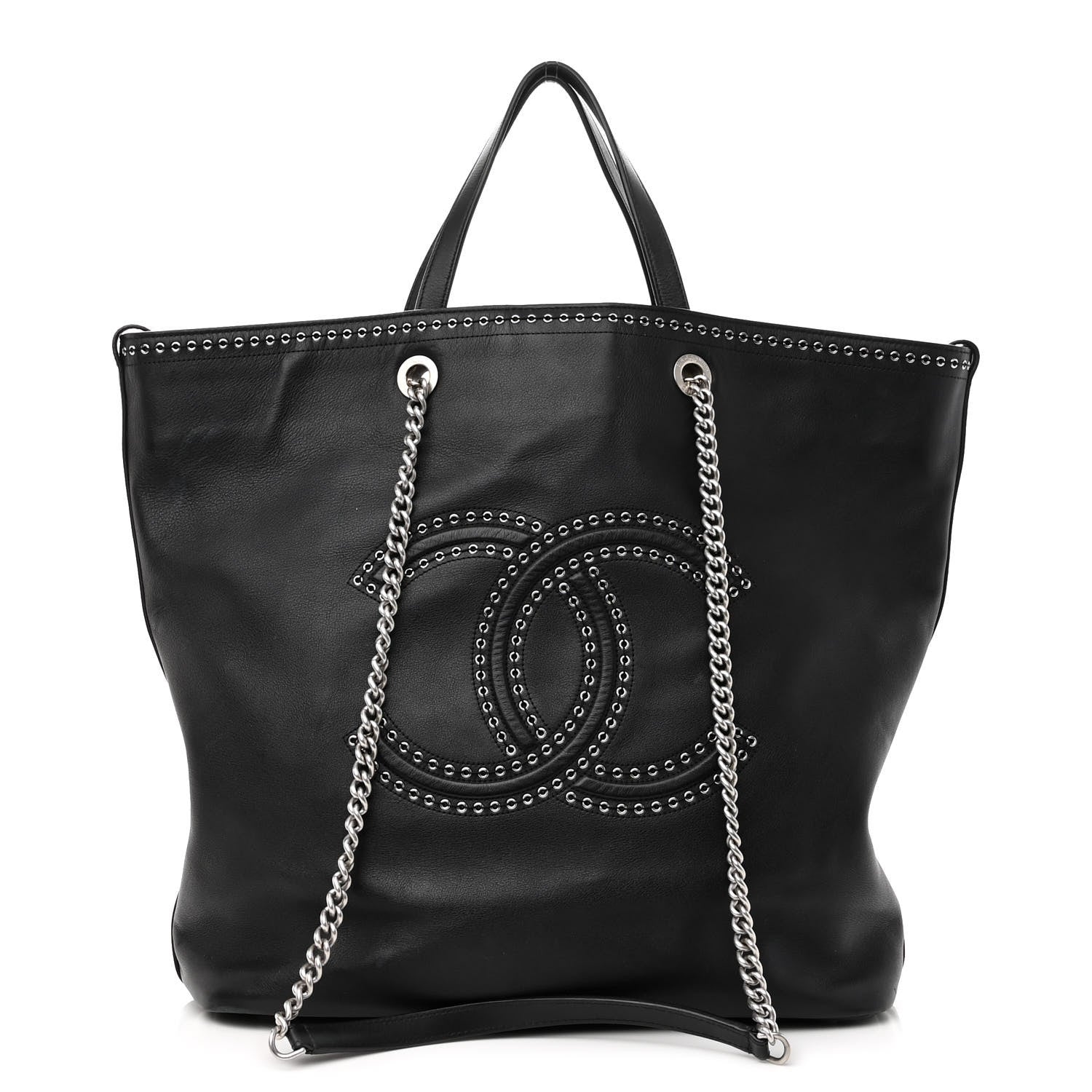 Chanel Grained Calfskin Large Coco Eyelets Shopping Tote Black 1 of 13