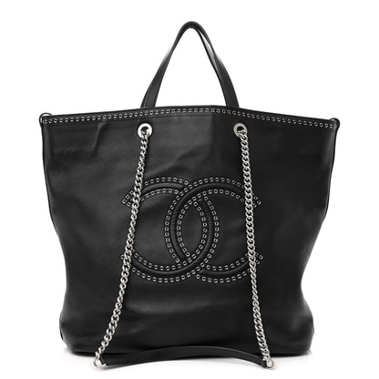 Chanel Grained Calfskin Large Coco Eyelets Shopping Tote Black 1 of 13