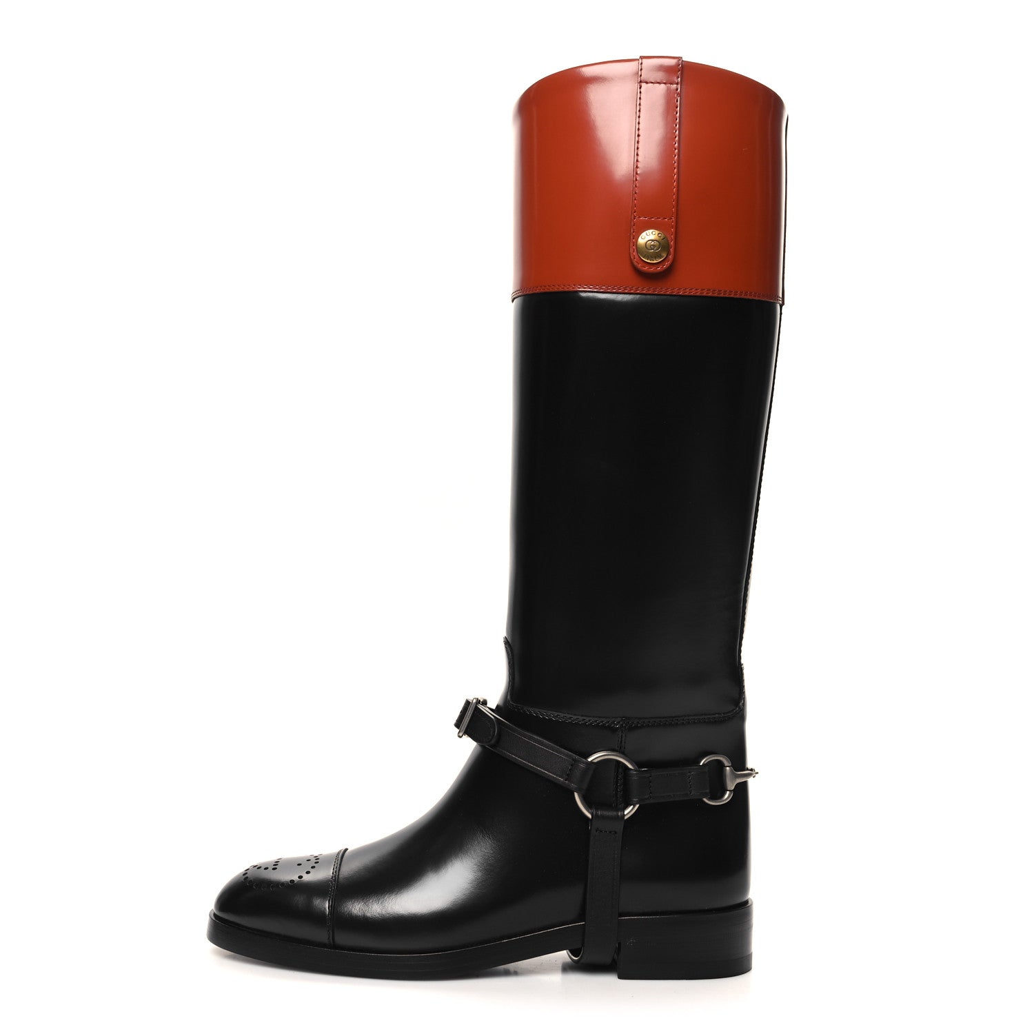 Gucci Calfskin Zelda Harness Riding Boots 37 Black Amber 1 of 9