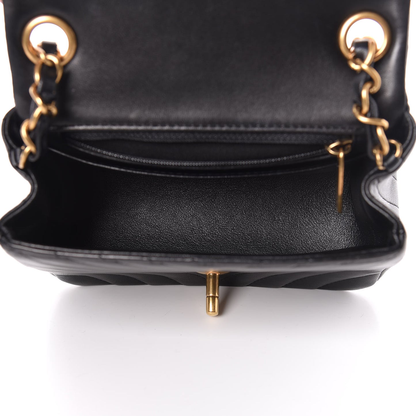 Lambskin Chevron Quilted Mini Square Flap Black