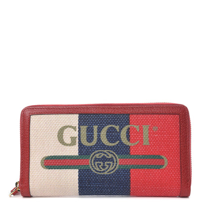 Gucci Canvas Sylvie Stripe Logo Zip Around Wallet Mystic White Hibiscus Red Maritime 1 of 8