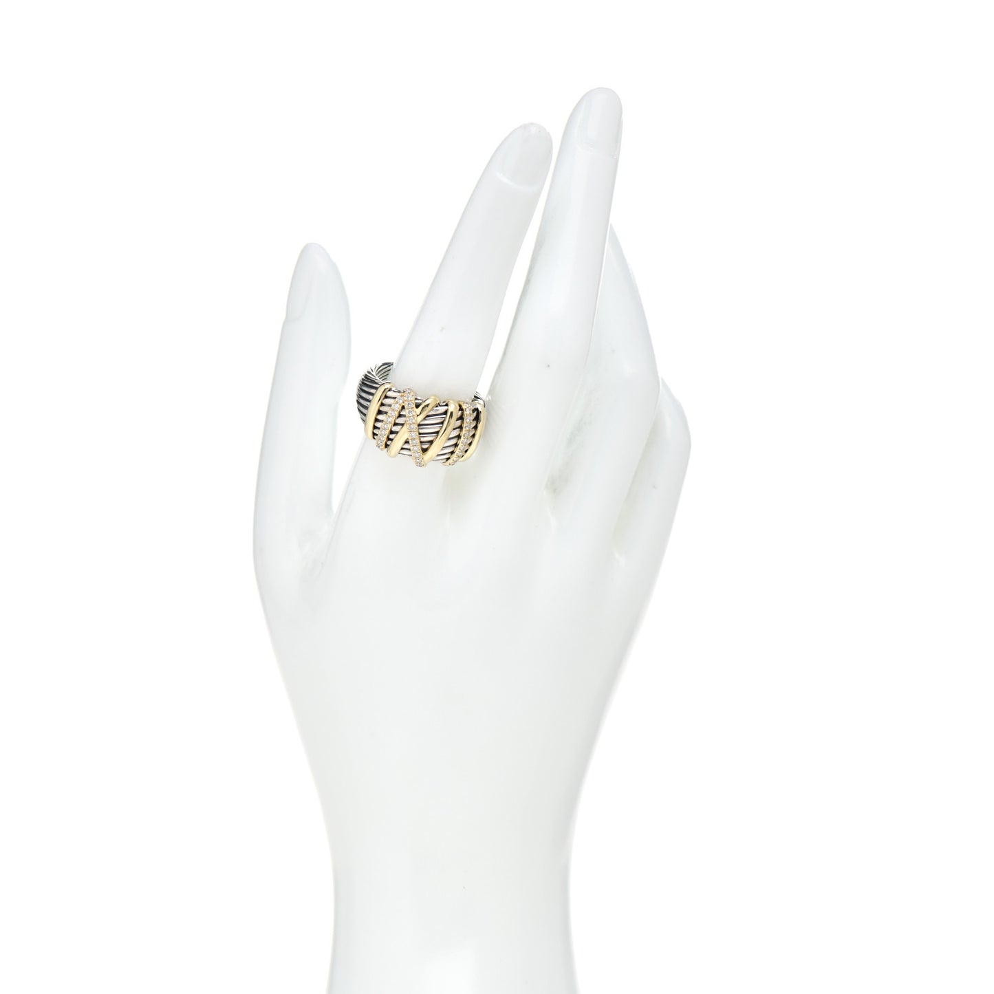 Sterling Silver 18K Yellow Gold Diamond 15mm Helena Ring 60 9