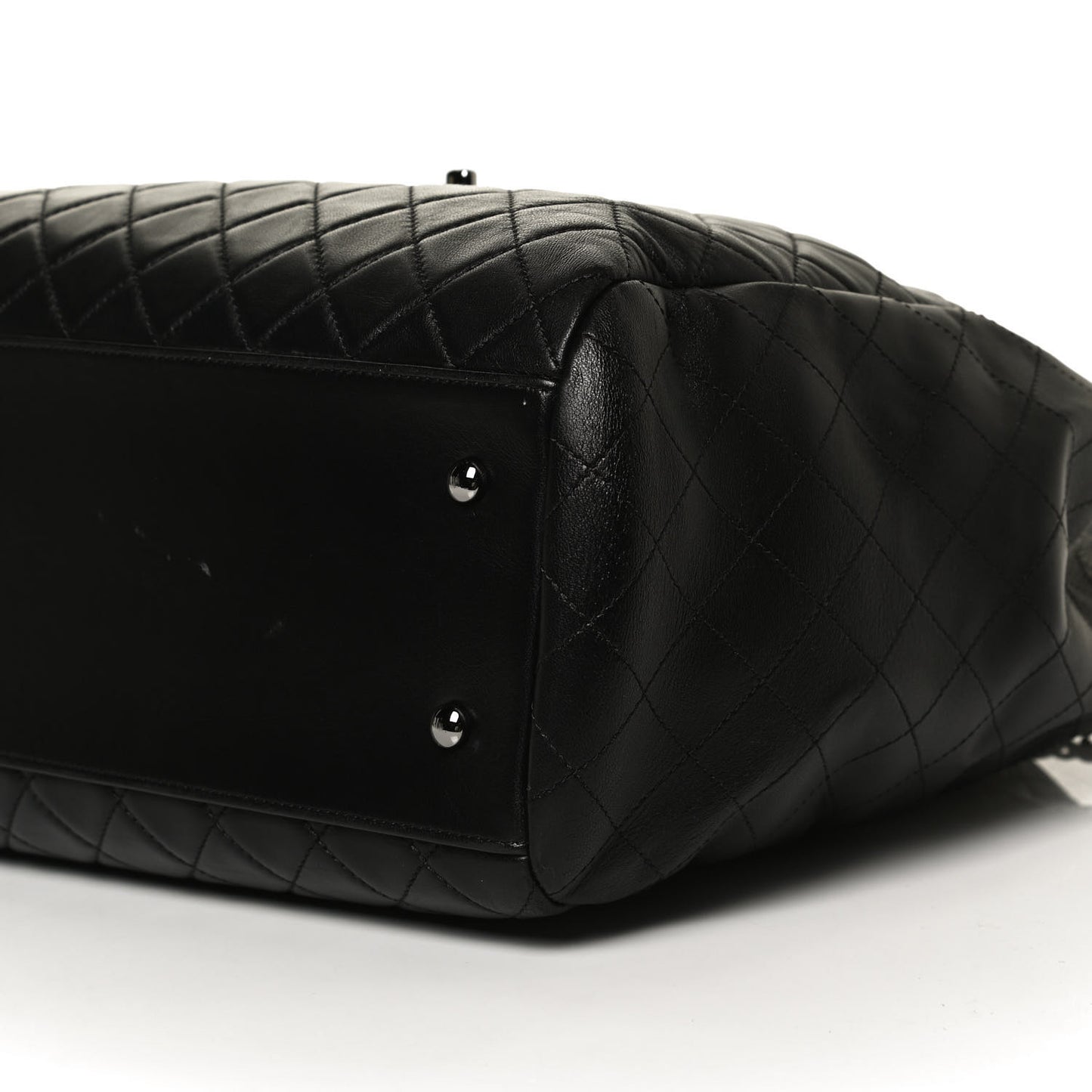 Lambskin Quilted Large Drawstring Bag Black