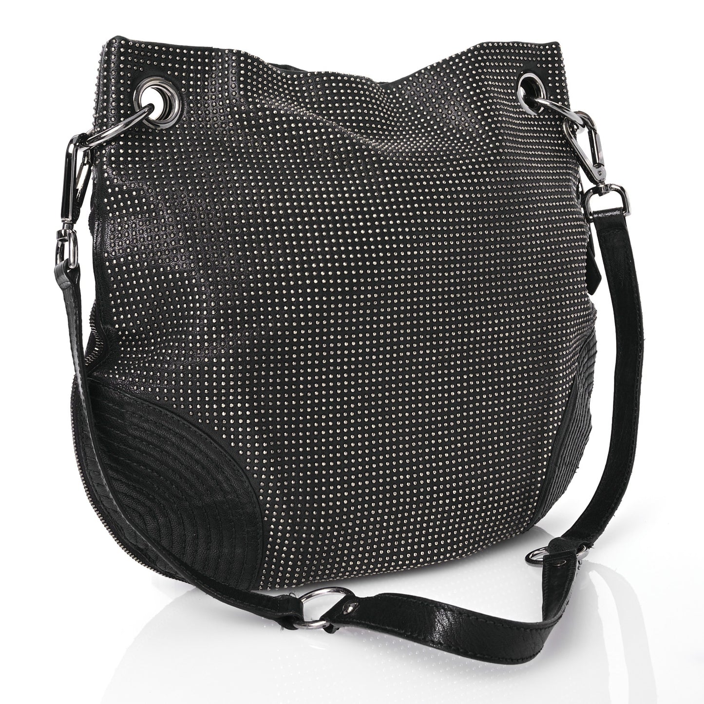 Studded Calfskin Faithful Zip Hobo Black