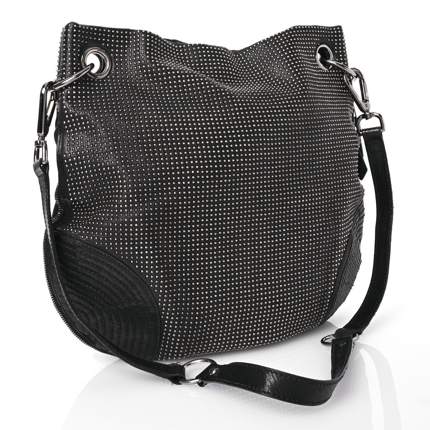 Alexander McQueen Studded Calfskin Faithful Zip Hobo Black 3 of 15