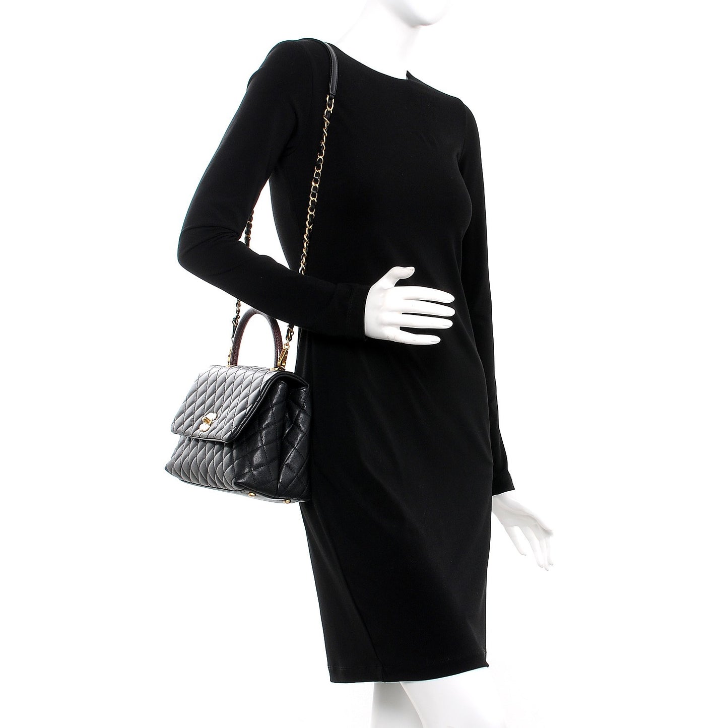 Caviar Lizard Quilted Small Coco Handle Flap Black