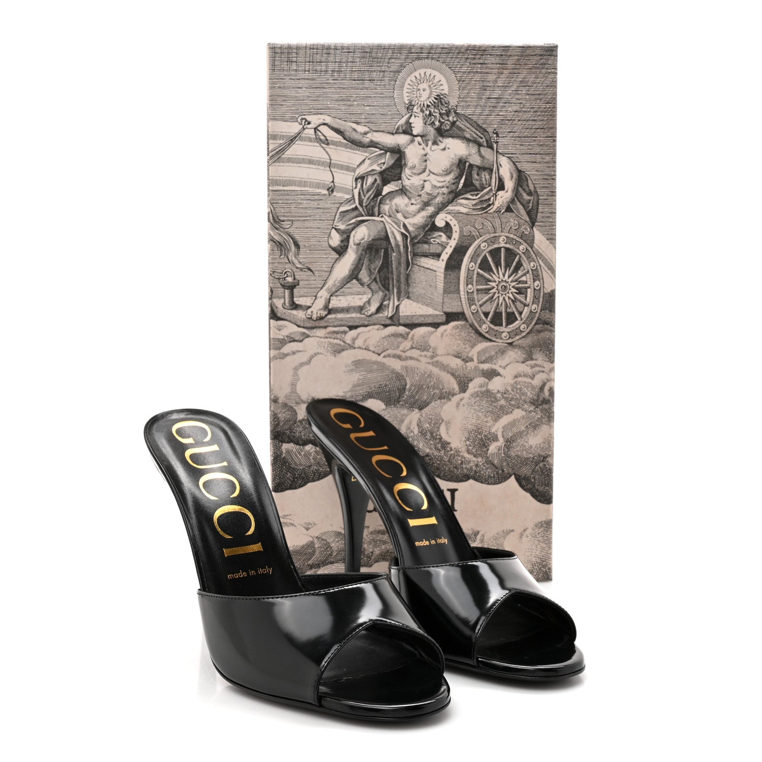 Gucci Polished Calfskin Scarlet Heel Slide Sandals 36 Black 10 of 10
