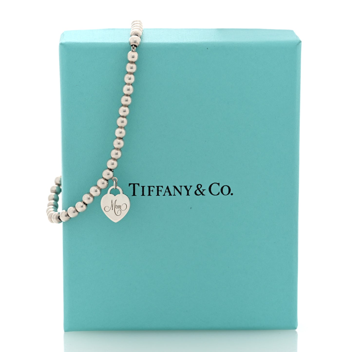 Sterling Silver 4mm Mom Heart Tag Bead Bracelet
