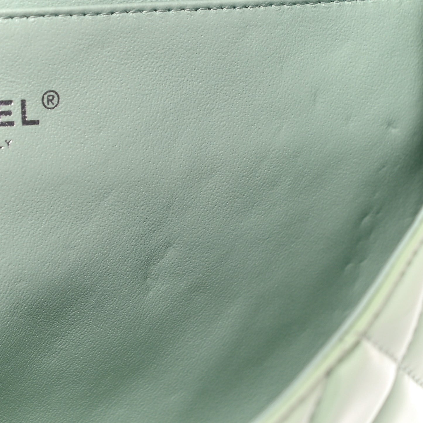 Patent Quilted Clutch With Chain Flap Light Green