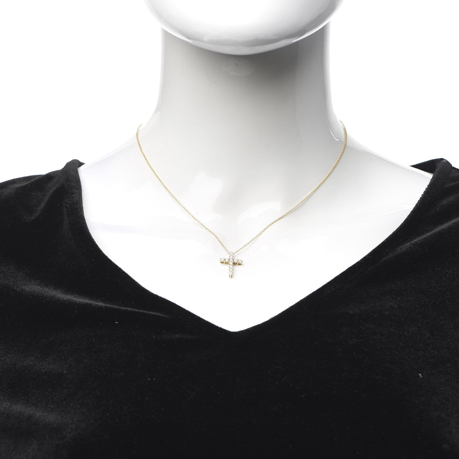 Tiffany 18K Yellow Gold Diamond Small Cross Pendant Necklace 2 of 6