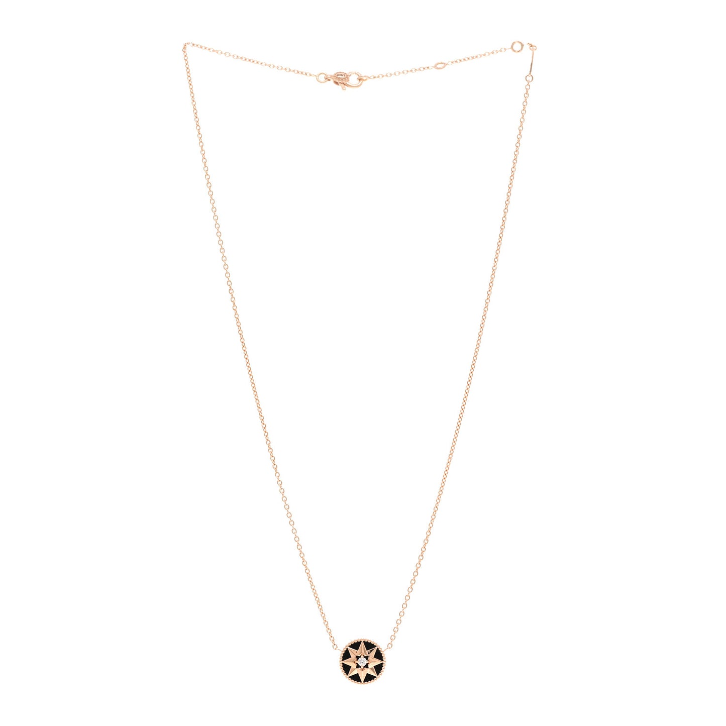 18K Rose Gold Diamond Black Onyx Rose Des Vents Necklace