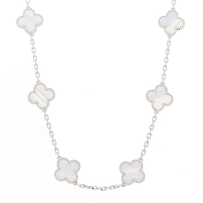 Van Cleef & Arpels 18K White Gold Chalcedony 10 Motifs Vintage Alhambra Necklace 1 of 6