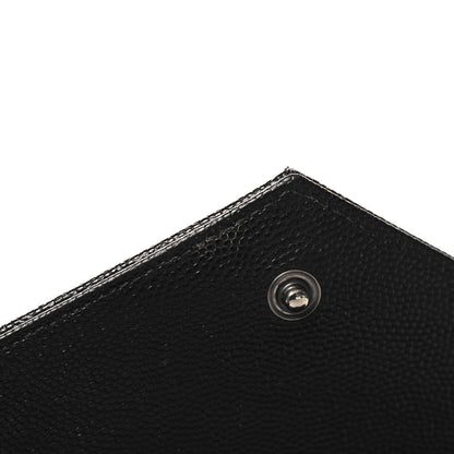 Saint Laurent Grain De Poudre Matelasse Chevron Monogram Monochrome Chain Wallet Black 12 of 13