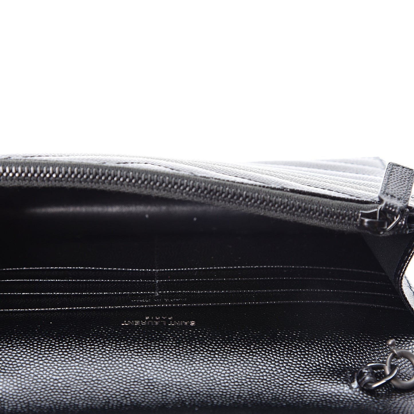 Grain De Poudre Matelasse Chevron Monogram Envelope Chain Wallet Black