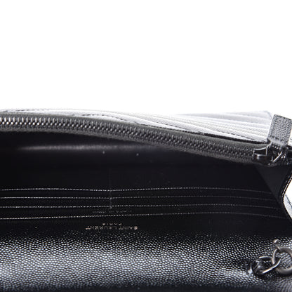 Saint Laurent Grain De Poudre Matelasse Chevron Monogram Envelope Chain Wallet Black 4 of 10