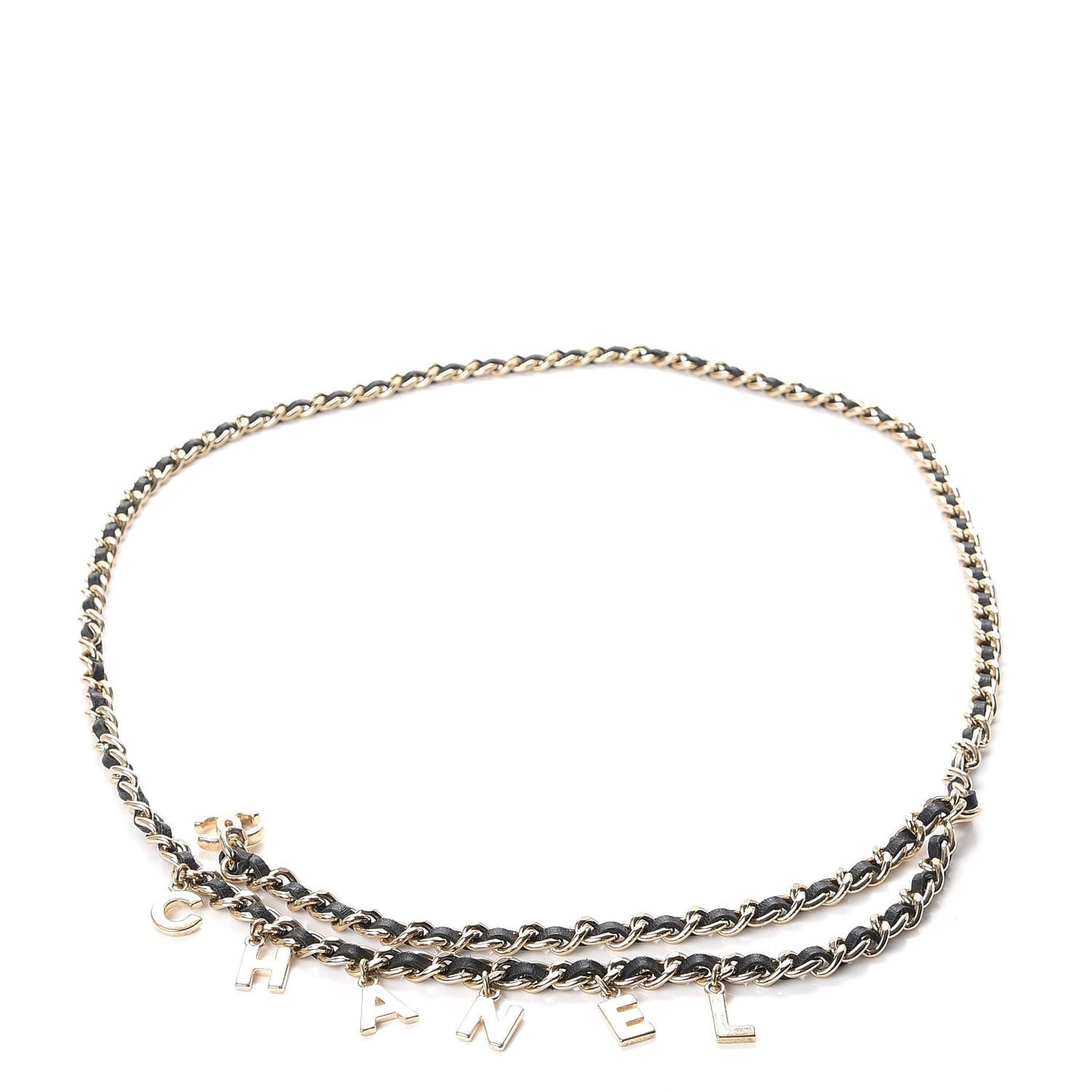 Lambskin Chain Logo Belt Black Gold