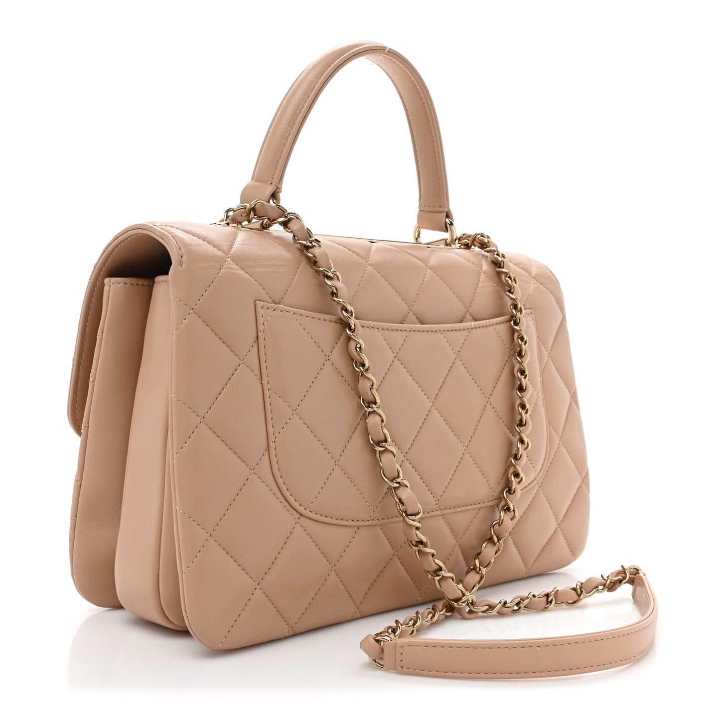 Lambskin Quilted Medium Trendy CC Flap Dual Handle Bag Beige
