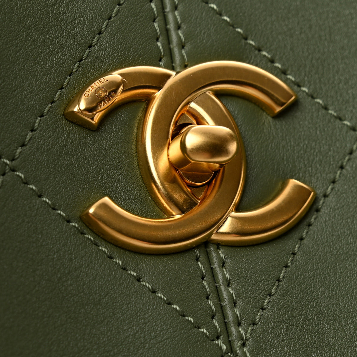 Calfskin Quilted Small Coco Base Shopping Bag Khaki