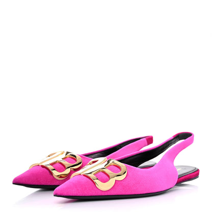 Balenciaga Velvet BB Knife Pointy Toe Slingback Flats 36 Pink 3 of 9