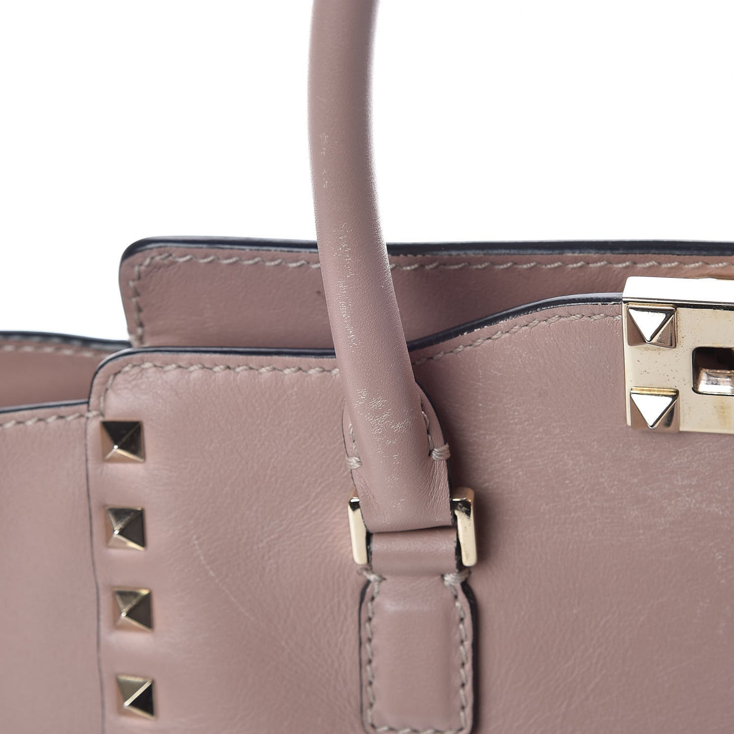 Vitello Small Rockstud Double Handle Tote Poudre