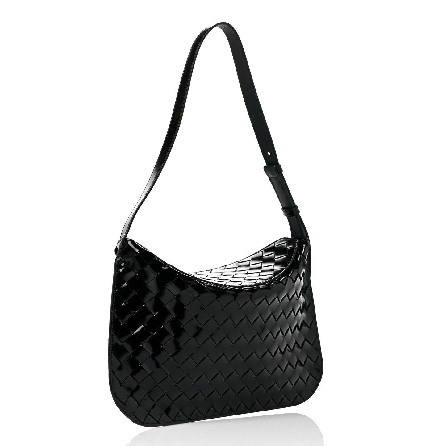 Patent Intrecciato Shoulder Bag Black