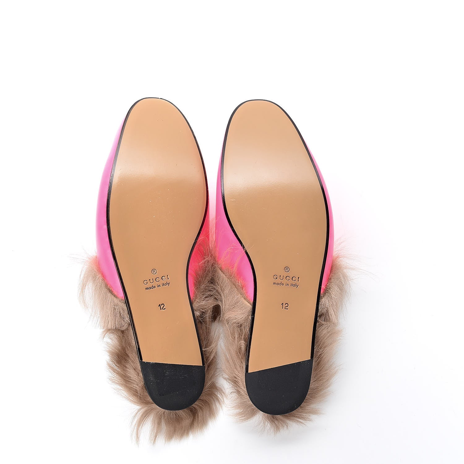 Gucci Calfskin Fur Mens Princetown Slippers 12 Fuxia Fluo Natural 5 of 7