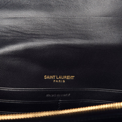 Saint Laurent Patent Calfskin Matelasse Monogram Vicky Chain Wallet Blue 8 of 9